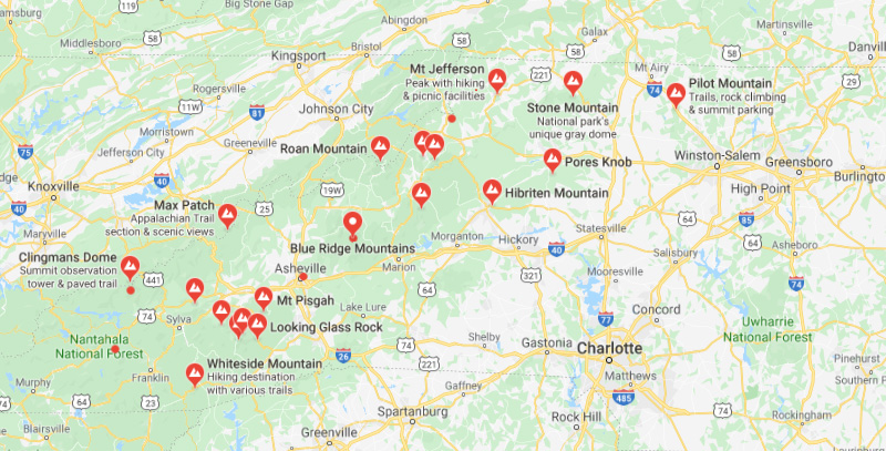 map of carolina mountains map