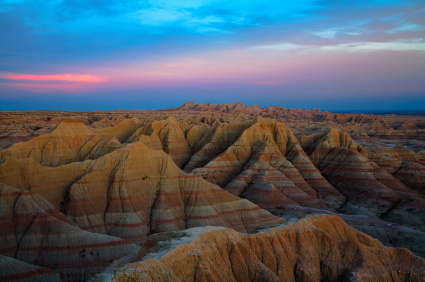 sunset over badlands