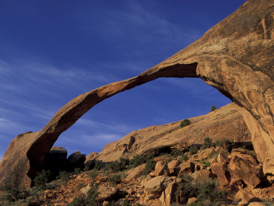 Sunrise on Landscape Arch in Desert, Arches National Park, Utah, USA