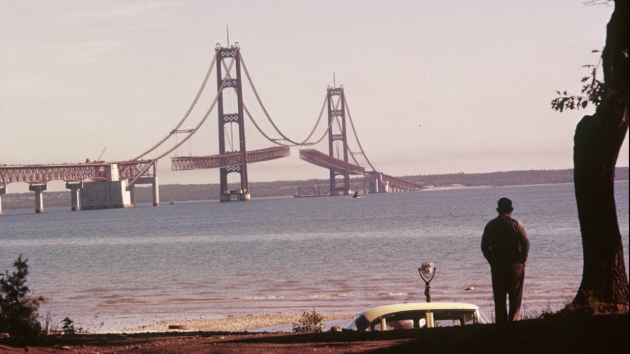 Mackinac Bridge construction 1957