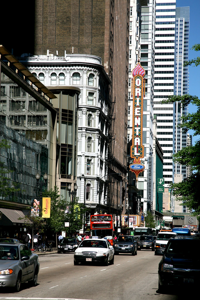 Chicago (ILL), downtown, W.Randolph St. ' Delaware building ' 1871 ' Oriental Theatre ' 1926