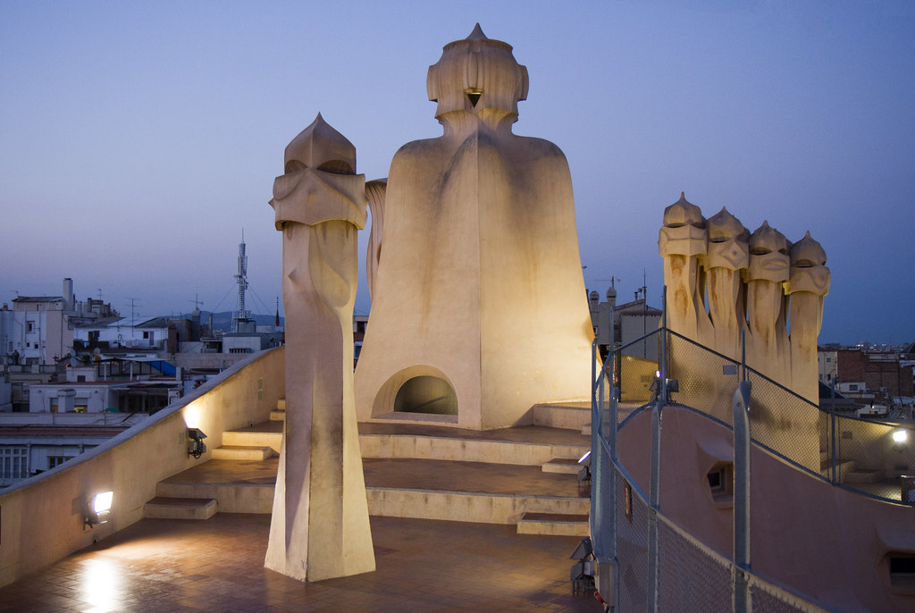 La Pedrera rooftop at dusk