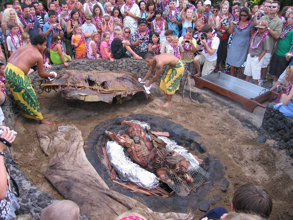 Traditional Hawaiian Meal Preparation, Lahaina Luau, Maui, Hawaii