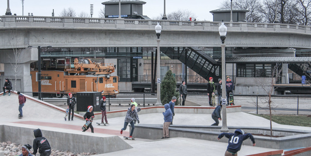 Winter opening of a skate park, Grandt Park, Chicago