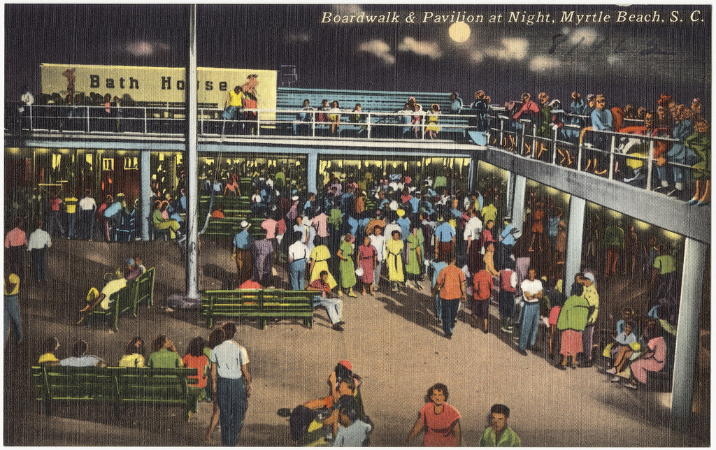 Boardwalk & pavilion at night, Myrtle Beach, S. C.