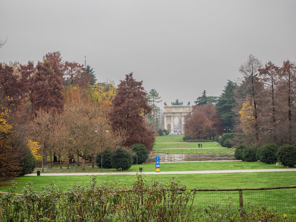 Sempione Park and The Arch of Peace in the background - Milan- Italy